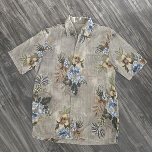 Tommy Bahama Gray and Blue Casual Button Down Shirt